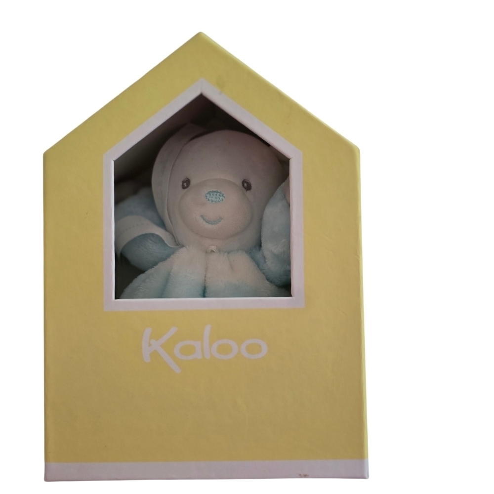 NWT Kaloo Baby Bebe Pastel Soft Blue Striped Stuffed Bear Dou Dou